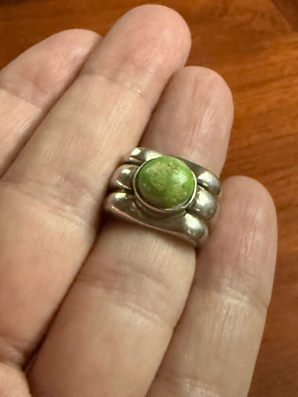 Lime Green Turquoise Ring Sterling Silver Size 5.25 modernist Mid Century Modern